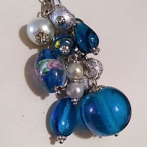 Clearance-Blue, white & silver charm necklace